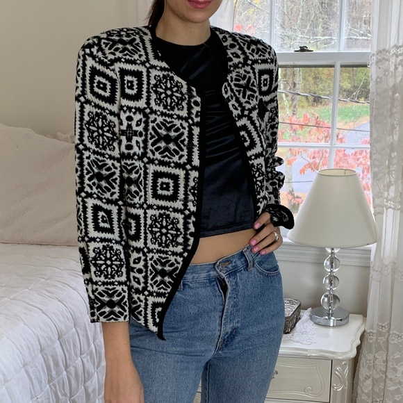 Vintage Jackets & Blazers - Vintage 80's Geometric Print Sweater Blazer
